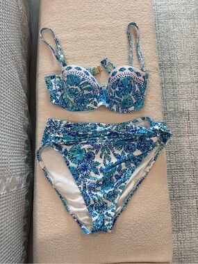 Lilly Pulitzer Blue Highwaisted Two-Piece Bikini